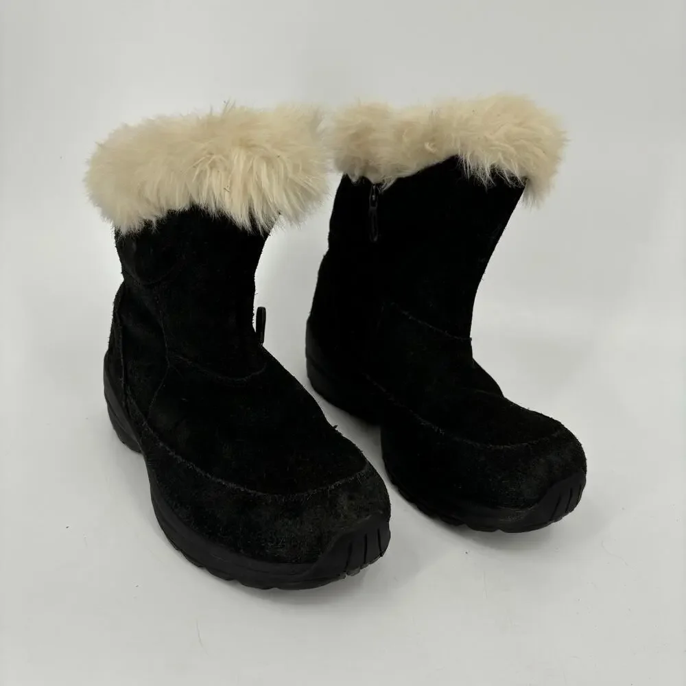 Sorel Boots Size 6.5‎ Black Suede Leather Faux Fur Size Side Zip Northern Lite